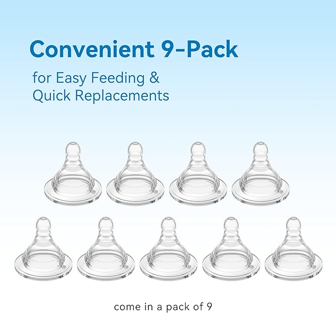 Bottle Nipples Fast Flow Nipple Level 4, 9m+, Compatible with Wide-Neck Baby Bottle, 9 Count