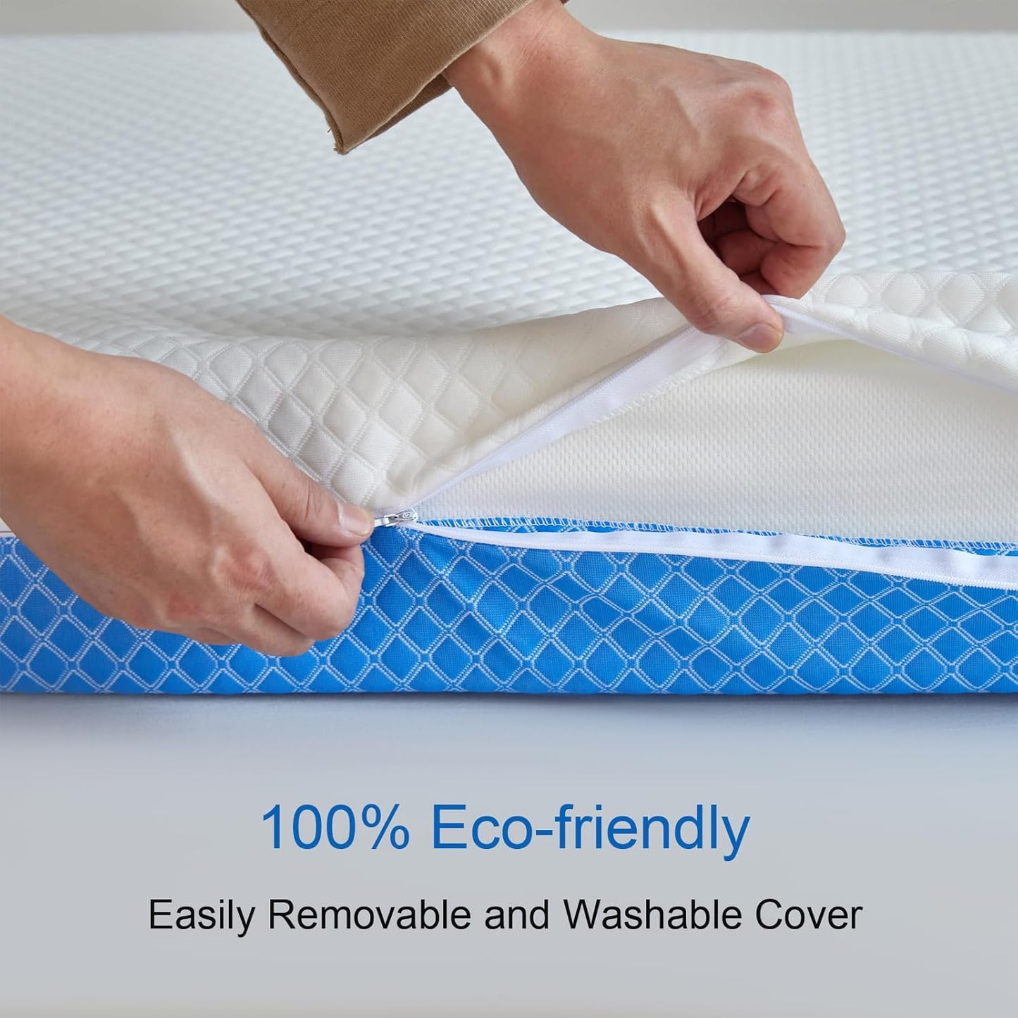 Dual Sided Comfort Gel Memory Foam,Breathable Baby Bed Mattress for Crib,Memory Foam Crib Mattress,Premium for Infant and Toddler w/Removable Outer Cover - White&Blue,Standard Size