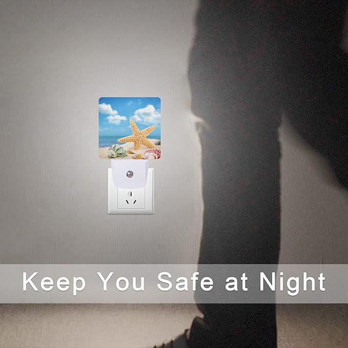 Seashells Starfishes Beach Night Light Plug-in LED Nightlights Auto Sensor Night Lamp Dusk-to-Dawn Lamp Home Decor for Nursery Children Girls Boys