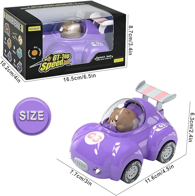 1-3 Years Old Friction Power Car Toys, Push and Go Pull Back Trucks Suitable for Toddlers 1 2 3 Year Old Kids Toys for Boys and Girls Birthday Party (Purple)