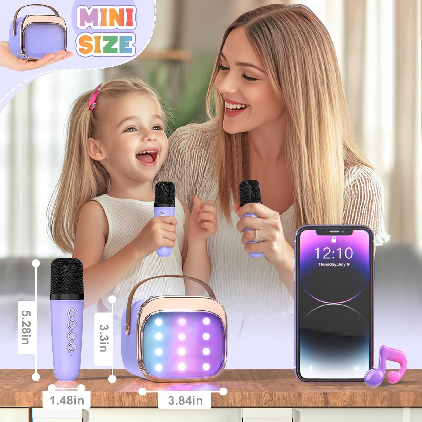 FLUESTON Mini Karaoke Machine for Kids Adults, Portable Bluetooth Speaker with 2 Wireless Microphones, Birthday Kids Gifts Toys for Girls Ages 3, 4, 5, 6, 7, 8, 9,10,11,12+ Years Old