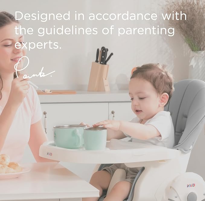 KÜB 3-in-1 Foldable Baby High Chair | Multifunctional Infant High Chairs for Babies and Toddlers | Removable Seat & Tray Easy Clean | 7 Height & 4 Recline Adjustable | 2 Locking Wheels (Grey)