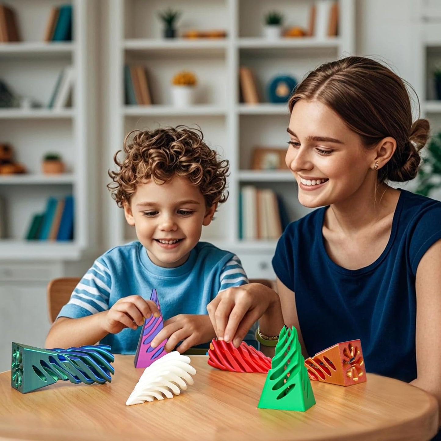 Impossible Pyramid Passthrough Sculpture, 3D Printed Spiral Cone Fidget Toys, Anxiety Relief Pass Through Pyramid Fidget Toy, Stress Relief Desk Toy Adults, Christmas, Birthday Gifts (Green Blue)