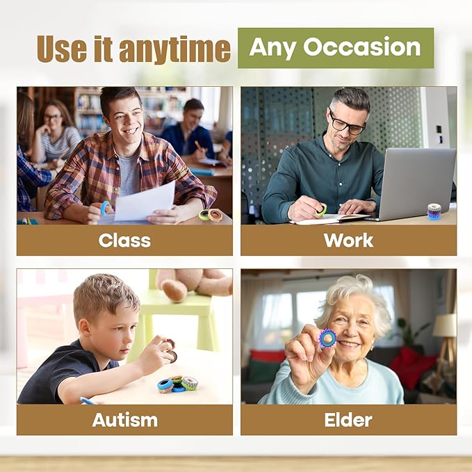 Fidget Toys Adults Sensory Rings: 12 Pack Texture Spinner Rings - Stress Relief Sensory Toys for Kids ADHD - Quiet Desk Fidgets for Classroom Anxiety Office for Teens Boys