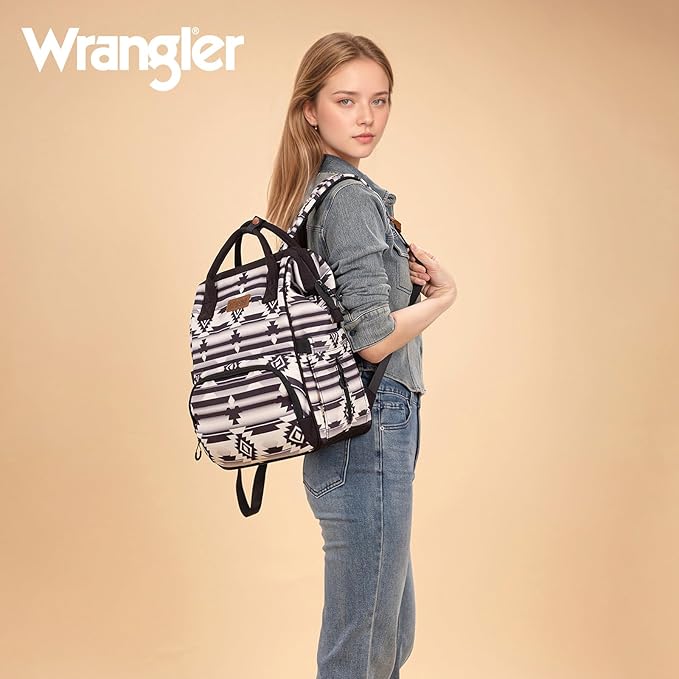 Montana West Wrangler Callie Diaper Bag Backpack with Pacifier Case, Crossbody Bottle Bag and Stroller Straps Western Pattern Multifunction Baby Travel Bag Set WG2215-9110BK