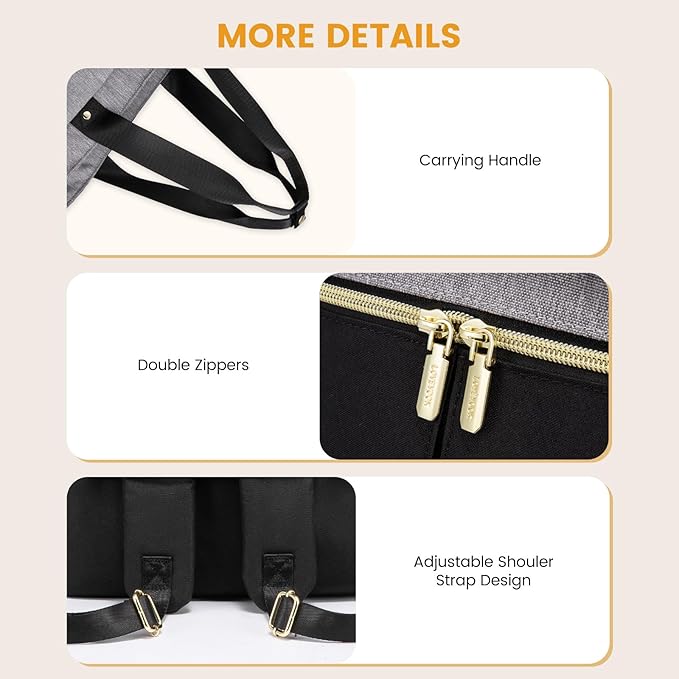 LOVEVOOK Diaper Bag Backpack,Diaper Bag Tote with Insulated Pockets,Baby Bag for Girl Boy with Changing Pad,Large Baby Diaper Bag with Pacifier Case,Anti-Theft Travel Backpack for Women,Black-Gray