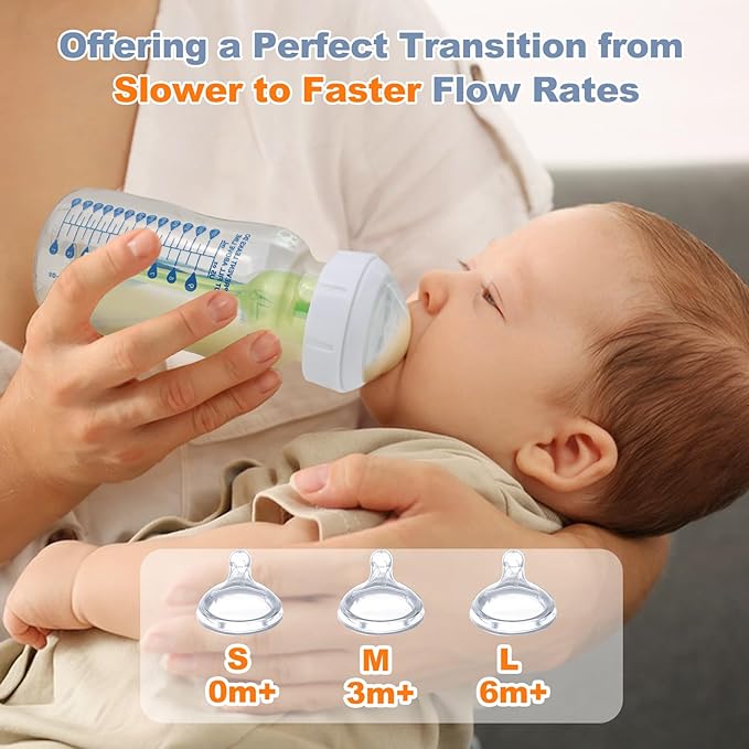 6 Pack Replacement Nipples Compatible with Dr Brown Wide Bottle, Silicone Nipples for Bottle, BPA-Free, Durable and Soft Nipple (M, Medium Flow)