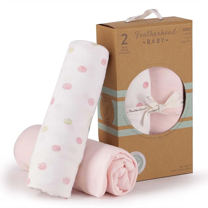 Featherhead™ 2-Pack Fitted Crib Sheets - 100% Cotton - 52" x 28" x 9" for Standard Crib and Toddler Mattress (Jersey Pink Polka)