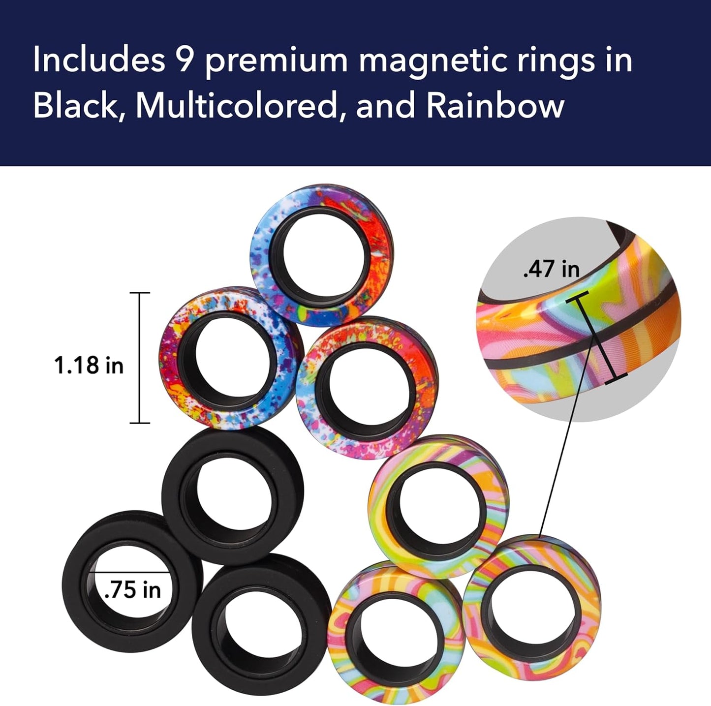 BUNMO Magnetic Rings - Fidget Toys Adults - Magnetic Fidget Rings - Endless Hours of Fun - Spin, Connect & Play - Addictive Fidget Toy for Boys & Girls - Great Teen Gift - Various