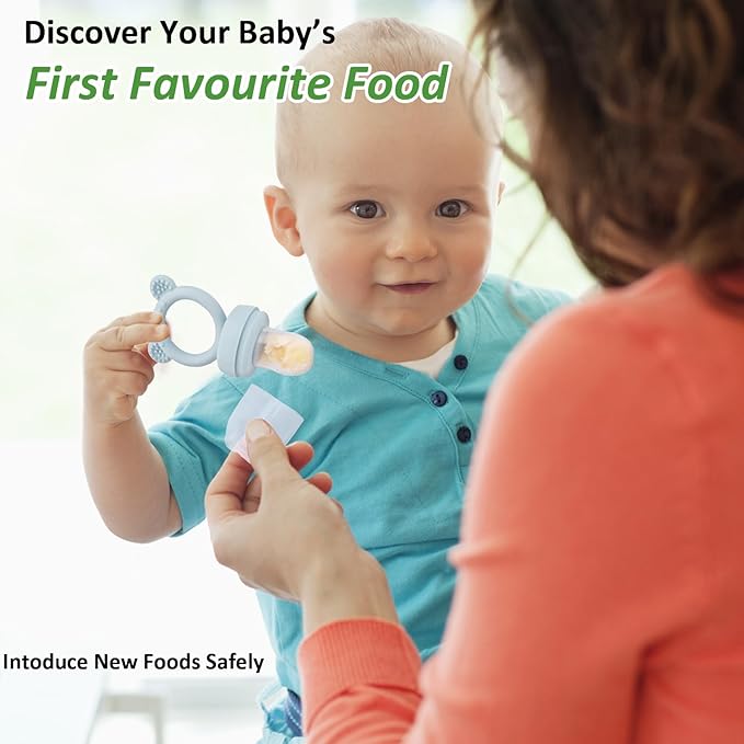 Silicone Baby Fruit Food Feeder & Mini Freezer Nibble Tray, Breastmilk Popsicle Molds for Baby Teething Relief, BPA Free Silicone Teething Toys Feeder for Safe Infant Self Feeding, Extra Food Pouches