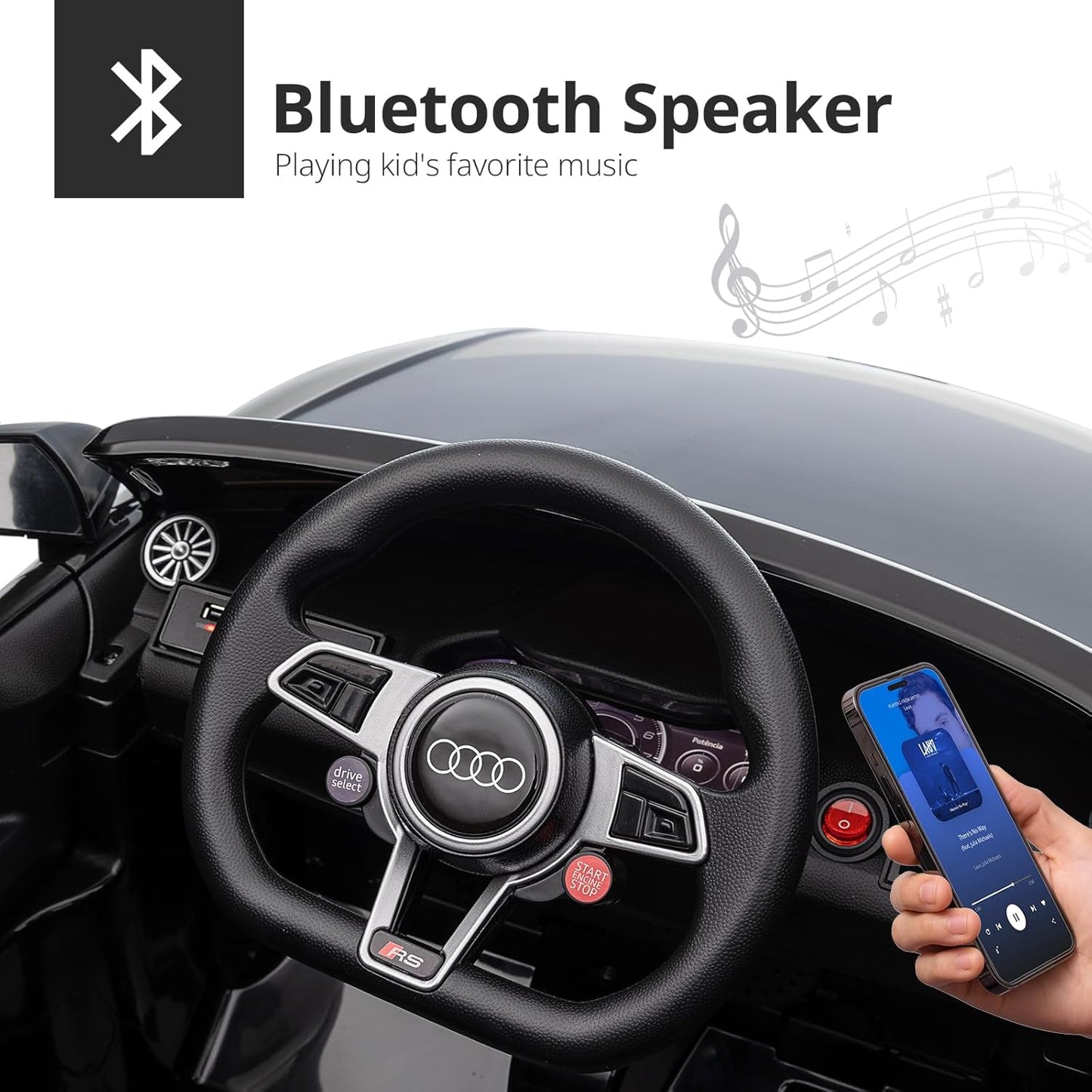 Electric Ride on Car for Kids, Licensed Audi 12V 7Ah Kids Ride-on Toy for Toddlers 3-5 Year Old with Remote, Bluetooth - Black