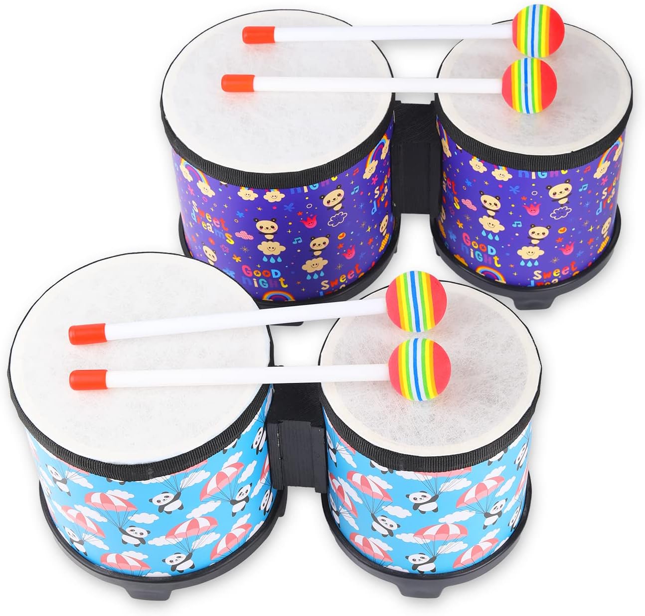 Bongo Floor Tom Drums Set for Kids: Childrens Drum Percussion Music Instrument with 2 Mallets - Preschool Montessori Floor Babies Drum (Blue 5" to 6")