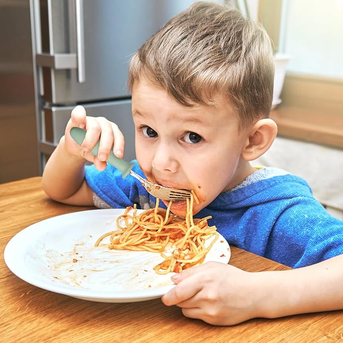 Pimoys 6-Pack Stainless Steel Toddler Forks Baby & Kids Utensils for Self-Feeding Plastic Handle Dishwasher Safe