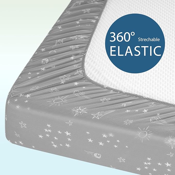Baby Bassinet Sheets Girl Boy, Fitted Bassinet Sheet Set 3 Pack Bassinet Mattress Sheets Universal Fit for Rectangle, Round, Oval, Hourglass Mattress, Soft Breathable Green Gray Constellation