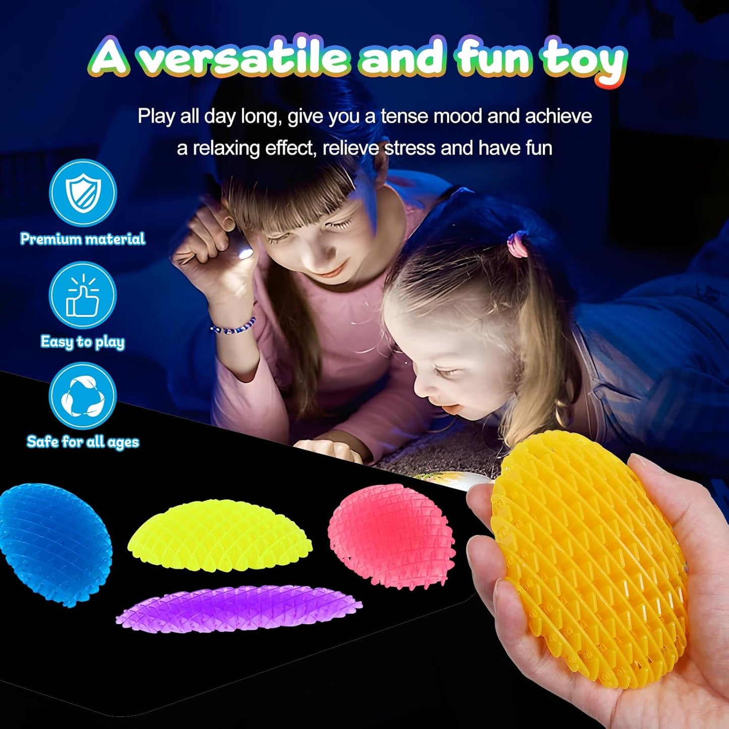 Night Glow Worm Fidget Toy, Funny Pocket Fidget Toy, Stress Relief Toy, Resistance Fidget Toys Sensory Stress Anxiety Relief Toys for Kids Adults (Pink)