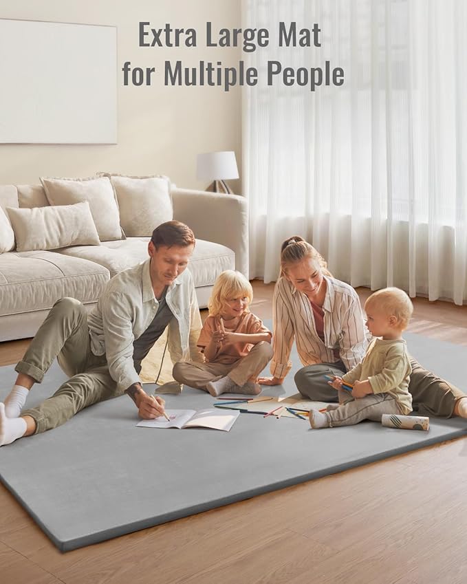 Blissful Diary Ultra Soft Baby Play Mat, 71x59 Extra Large Floor Mat with Removable & Washable Slip-On Cover for Babies and Toddlers, Light Grey