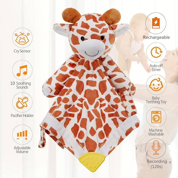 BEREST Baby Lovey Sound Sleep Soother, Rechargeable White Noise and Lullaby Heartbeat Infant Sleeping Aid with Cry Sensor at Nap Time Routine, Boys & Girls Gift Portable Plush Toddler Snuggle Toy