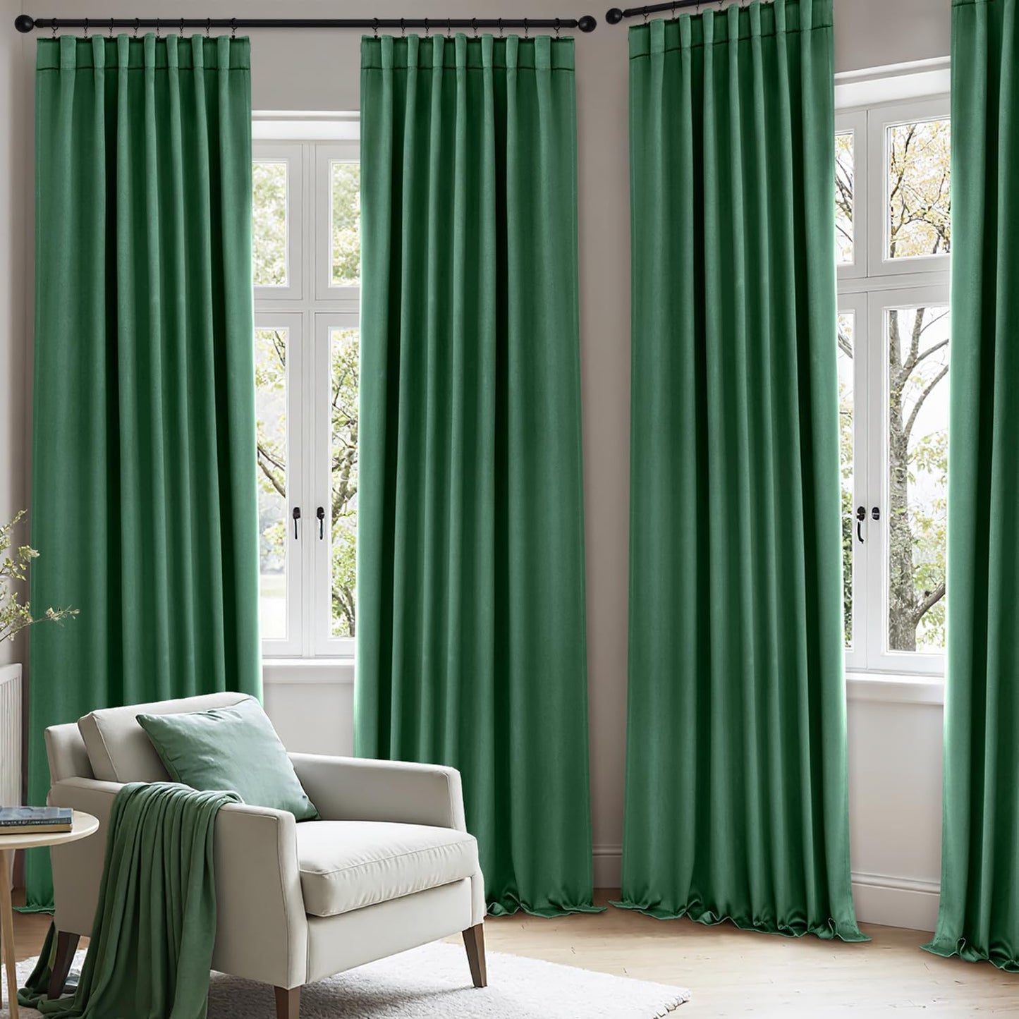 ANRODUO Back Tab Blackout Curtains for Bedroom Living Room, Rod Pocket Pinch Pleated Thermal Insulated Room Darkening Curtains 84 Inches Long 2 Panels, Hunter Green, 42 x 84 Inch