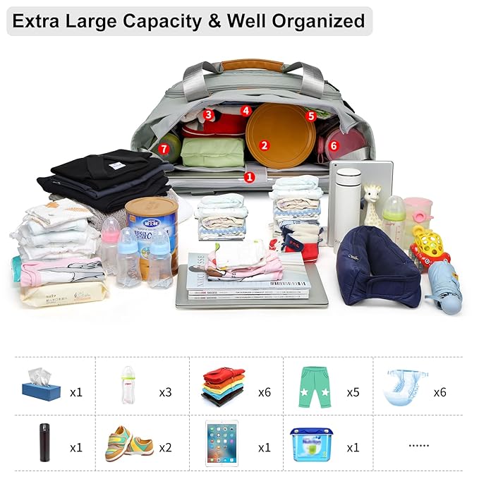 Diaper Bag Tote, Large Tote Diaper Bag with 16" Laptop Compartment, Baby Bag with Insulated Pocket for Mam and Dad, Ideal for Travel, Work (Morandi Grey)