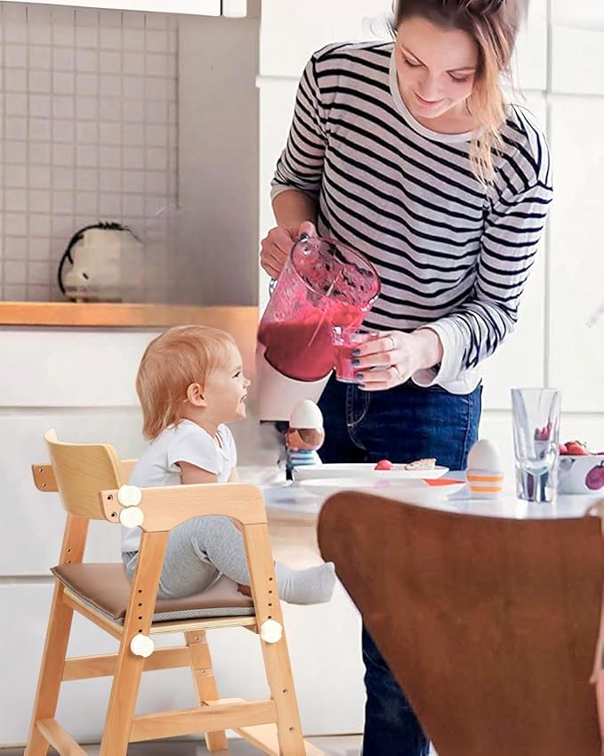 Wooden High Chair for Toddlers, Children Highchairs with Adjustable Cushion and Steps, Kids Wood High Chair for Dining Eating and Studying, from 3 Years up to 300 Lbs