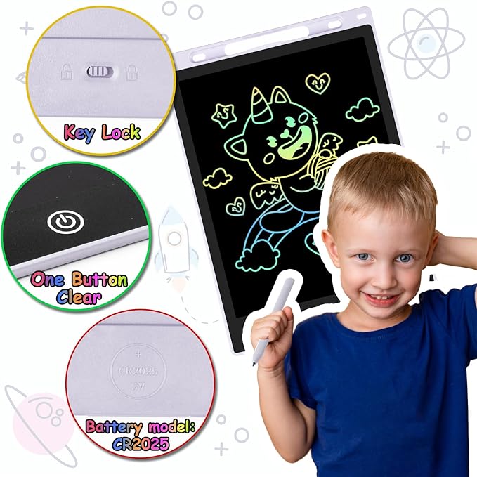 12 Inch LCD Writing Tablet - Colorful Electronic Drawing Pad & Doodle Board for Kids Ages 3-8, Erasable Educational Toy, Birthday for Girls and Boys (White)