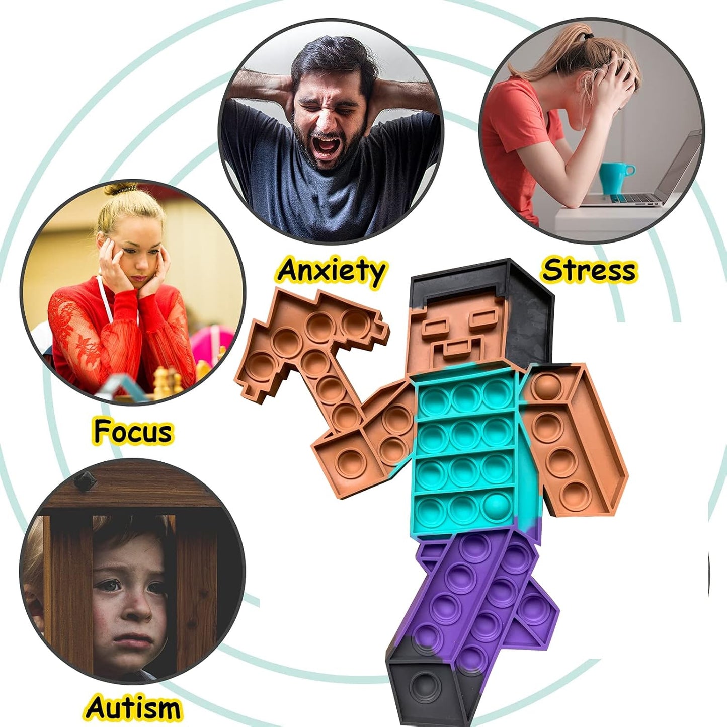 Push Minecraft Big Jumbo pop Bubble Fidget Toy, Giant Large Huge Square Stress Reliever Silicone Toy for Kids and Adults