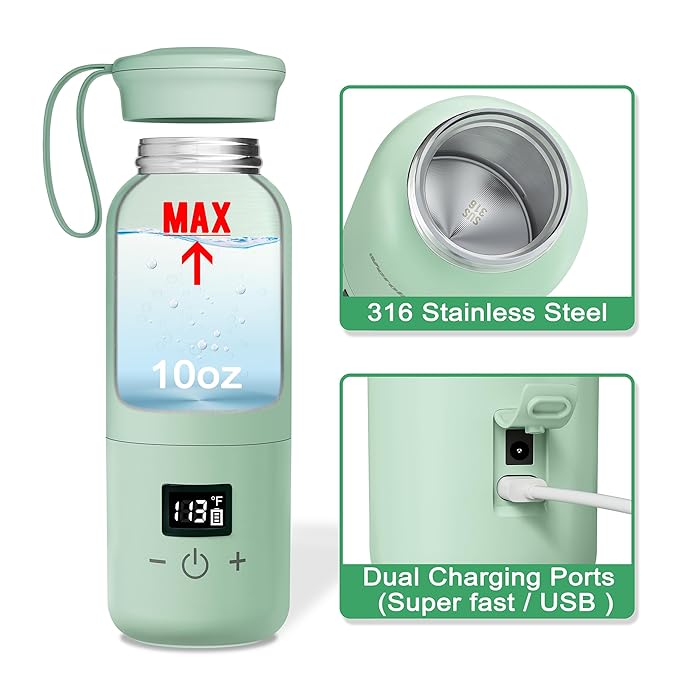 Portable Bottle Warmer for Travel, Baby Bottle Warmer with Adjustable Temp & Keep Warm for Formula, Breastmilk, Super Fast Charging & Rechargeable Milk Warmer, Cordless Water Warmer