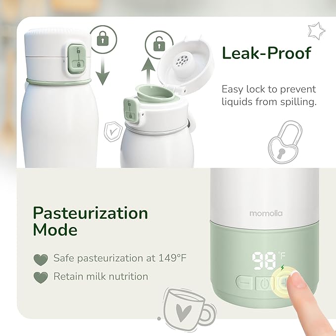 Portable Bottle Warmer for Travel, 17 oz, Temp Control 95F to 131F, Rechargeable On The Go, Ideal for Travel, Outdoors, Car