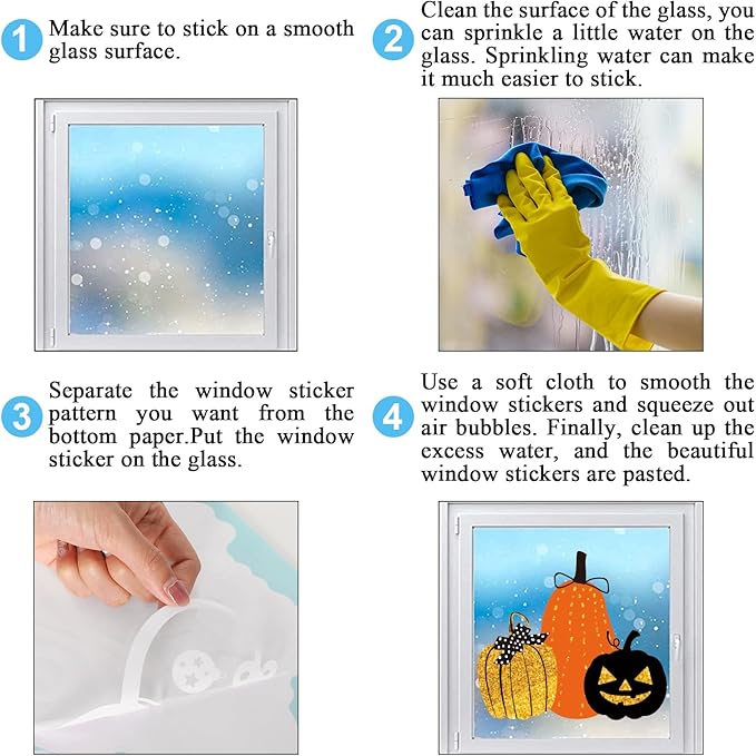 Whaline 6 Sheet Halloween Window Clings Black Orange Pumpkin Bat Reusable Window Decals for Haunted Party House Office School Home Glass Decor