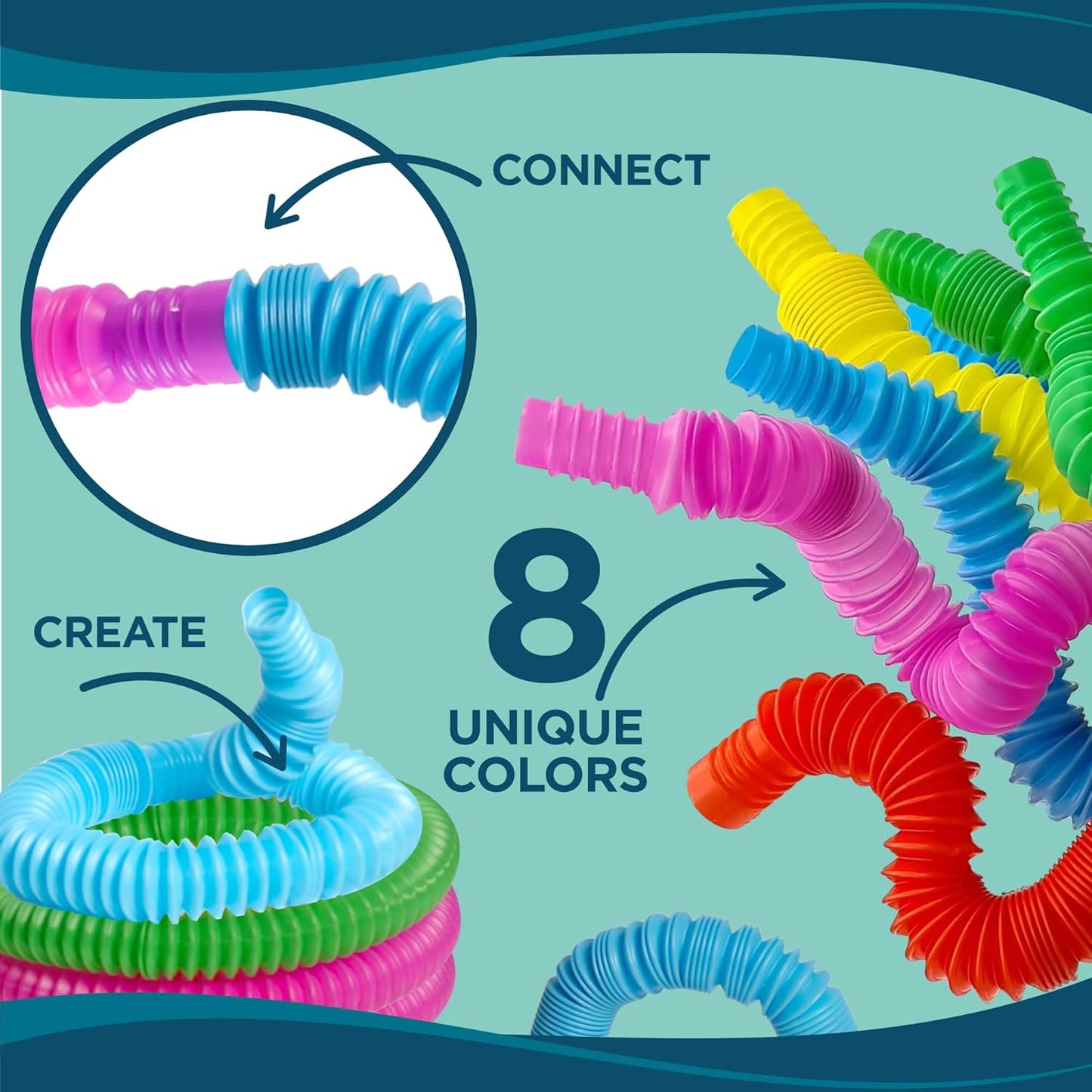 BUNMO Pop Tubes - Sensory Toys - Toddler Toys - Imaginative Play & Stimulating Creative Learning - Hours of Fun for Kids - Tons of Ways to Play - Connect, Stretch, Twist & Pop - 8 Pack Small