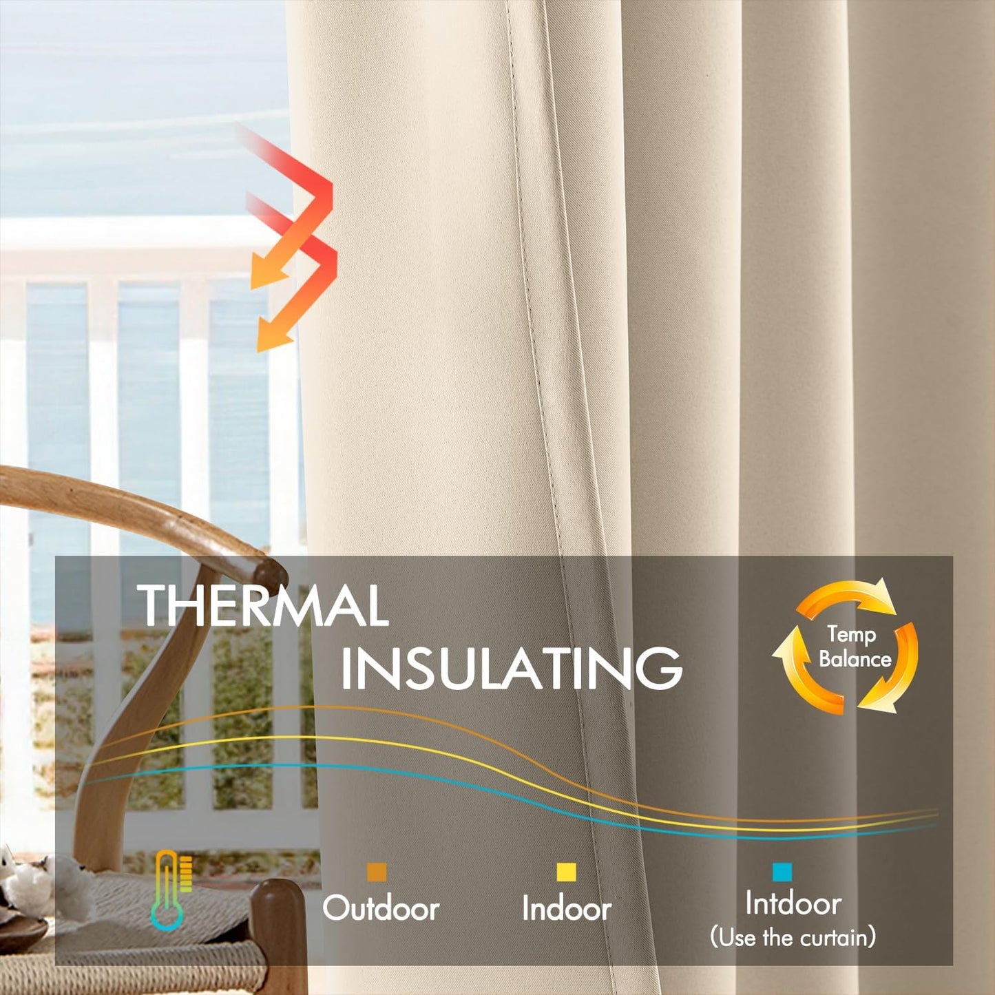 ANRODUO Back Tab Blackout Curtains for Bedroom Living Room, Rod Pocket Pinch Pleated Thermal Insulated Room Darkening Curtains 90 Inches Long 2 Panels, Cream Beige, 52 x 90 Inch