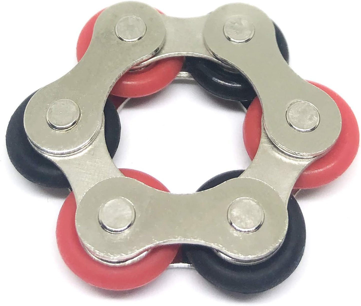 Fidget Roller Chain Toys with Metal and Silicone Rings - Stress Relief Perfect for ADHD, ADD, Anxiety in Office, School Stocking Stuffers Gifts (Red, Black)