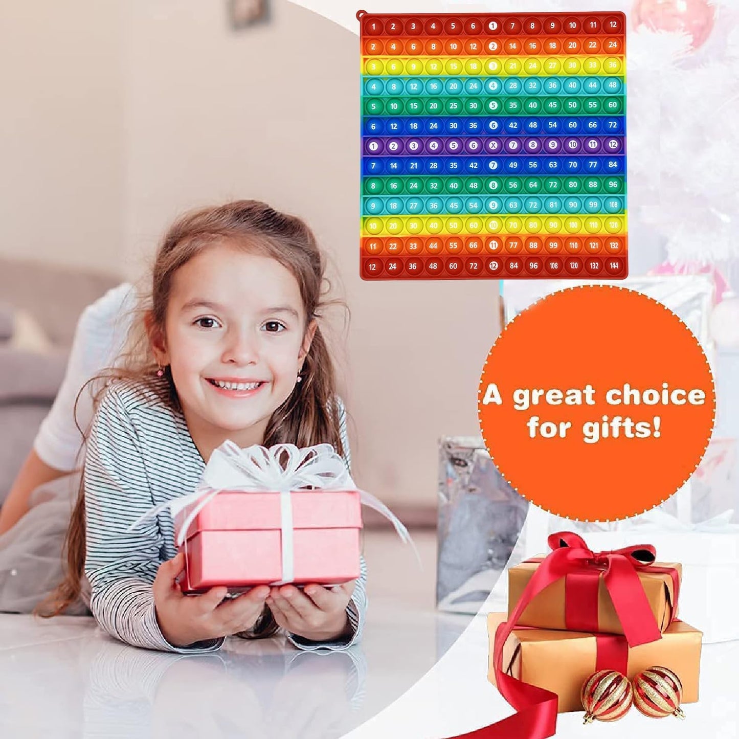 Multiplication 12x12, Addition 1-12, Math Fidget Popper, Learn Multiplication, Addition with Pop Fidget Toy, Learning Tools for Students and Children, Bubble Sensory Rainbow (Rainbow-Horizontal)