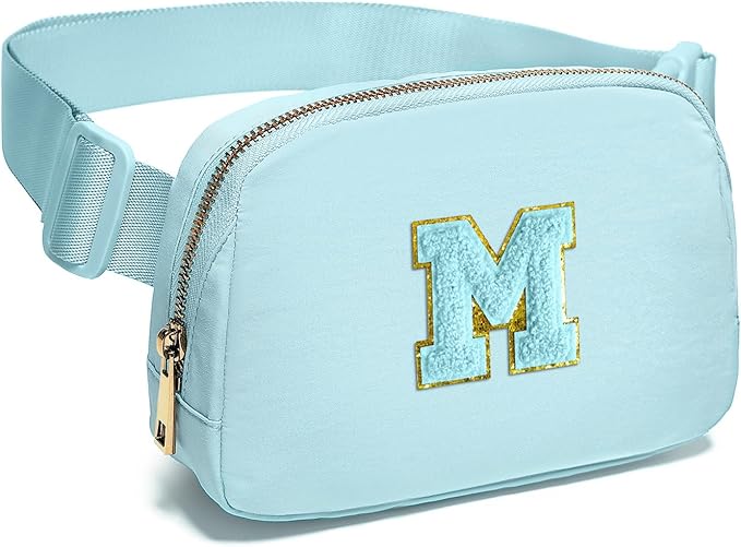 Gitus Gifts for 8 9 10 11 12 Year Old Girls Belt Bag Fanny Pack Crossbody Bags with Initial Letter Patch Cute Stuff Birthday Gifts for Teen Girls Women Personalized Trend Stuff (Icing Blue-M)
