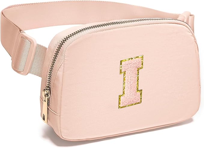 Gitus Gifts for 8 9 10 11 12 Year Old Girls Belt Bag Fanny Pack Crossbody Bags with Initial Letter Patch Cute Stuff Birthday Gifts for Teen Girls Women Personalized Trend Stuff (Coral Pink-I)