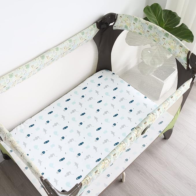 Pack and Play Sheets Fitted, Mini Crib Sheets 2 Pack, Playard Sheets Compatible with Graco Pack n Play, Ultra Soft Breathable Material, Dinosaurs