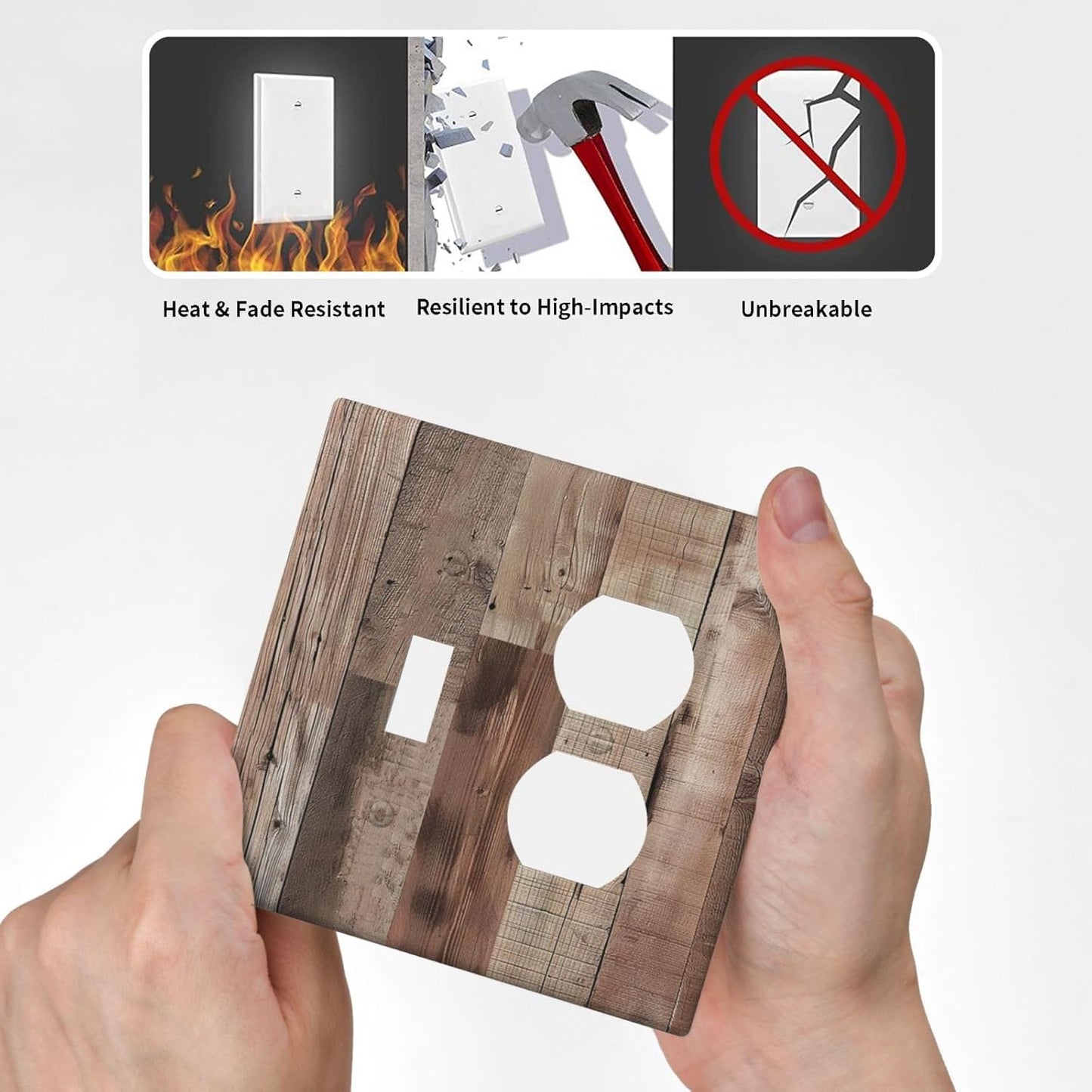 Decorative Outlet Covers Retro Wood Plank Vintaga Wooden Board 2 Gang Wall Plate Cover Single Toggle Duplex Combo Two Switch Light Switch Cover Plate Jumbo Dual GFCI Faceplate