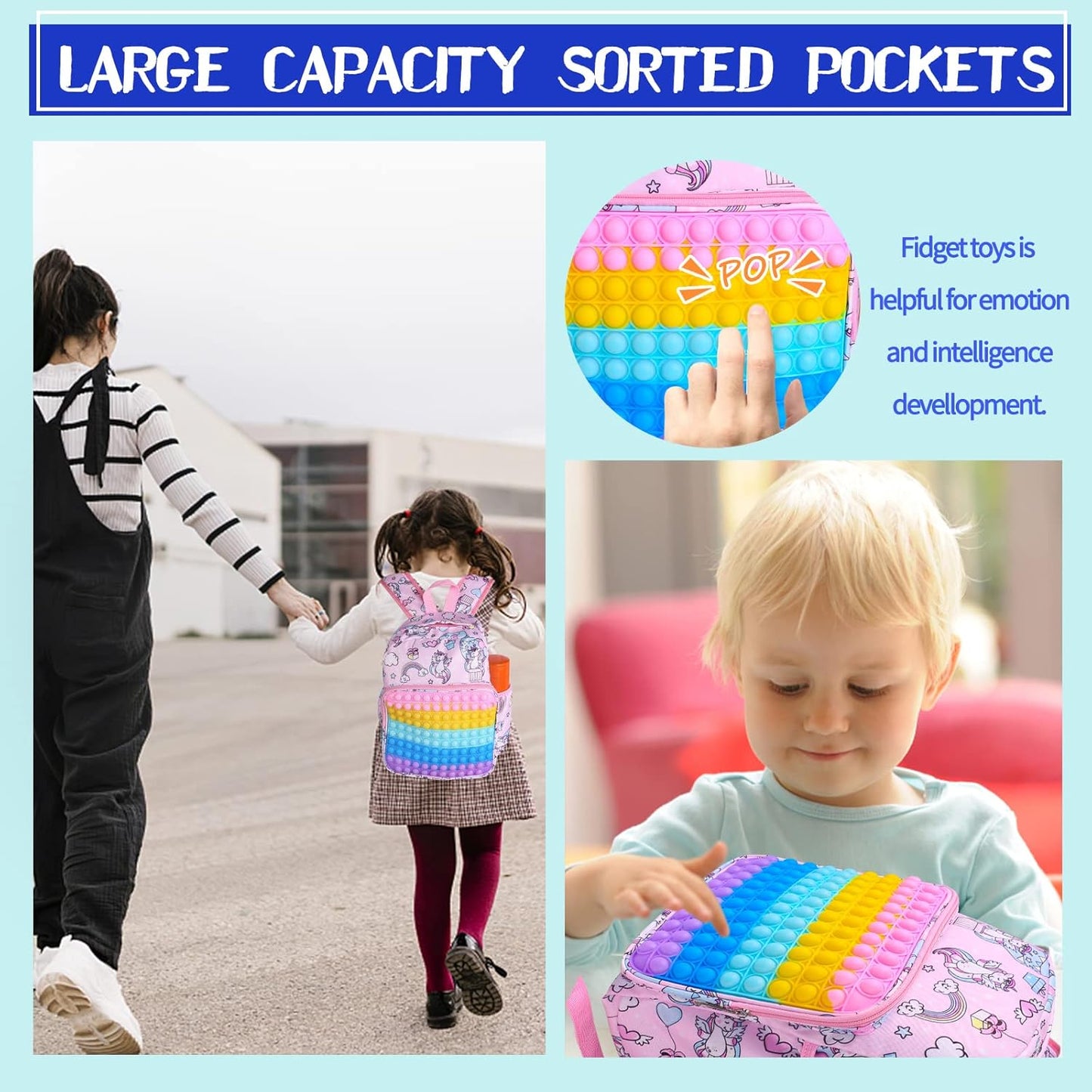 Aucma 2 Pack Pop Purse for Girls Toys Wallet Backpack Crossbody Bag Kid Birthday Valentines Gift 2022 Stocking Stuffers Christmas Xmas Stuff