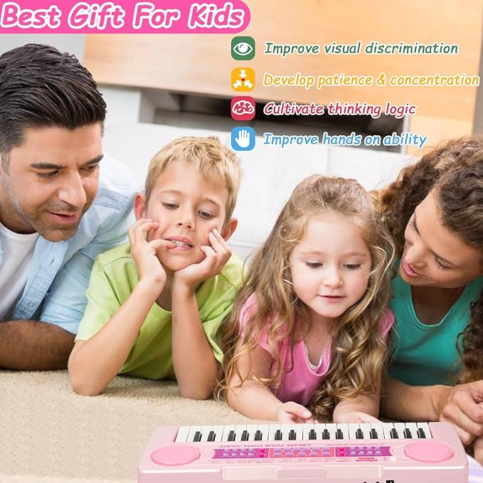 Kids Piano Keyboard Toys, 37 Keys Music Keyboard Piano for Kids with Microphone, Learning Educational Toddler Keyboard Toys for Kids Ages 3-8 (Pink)