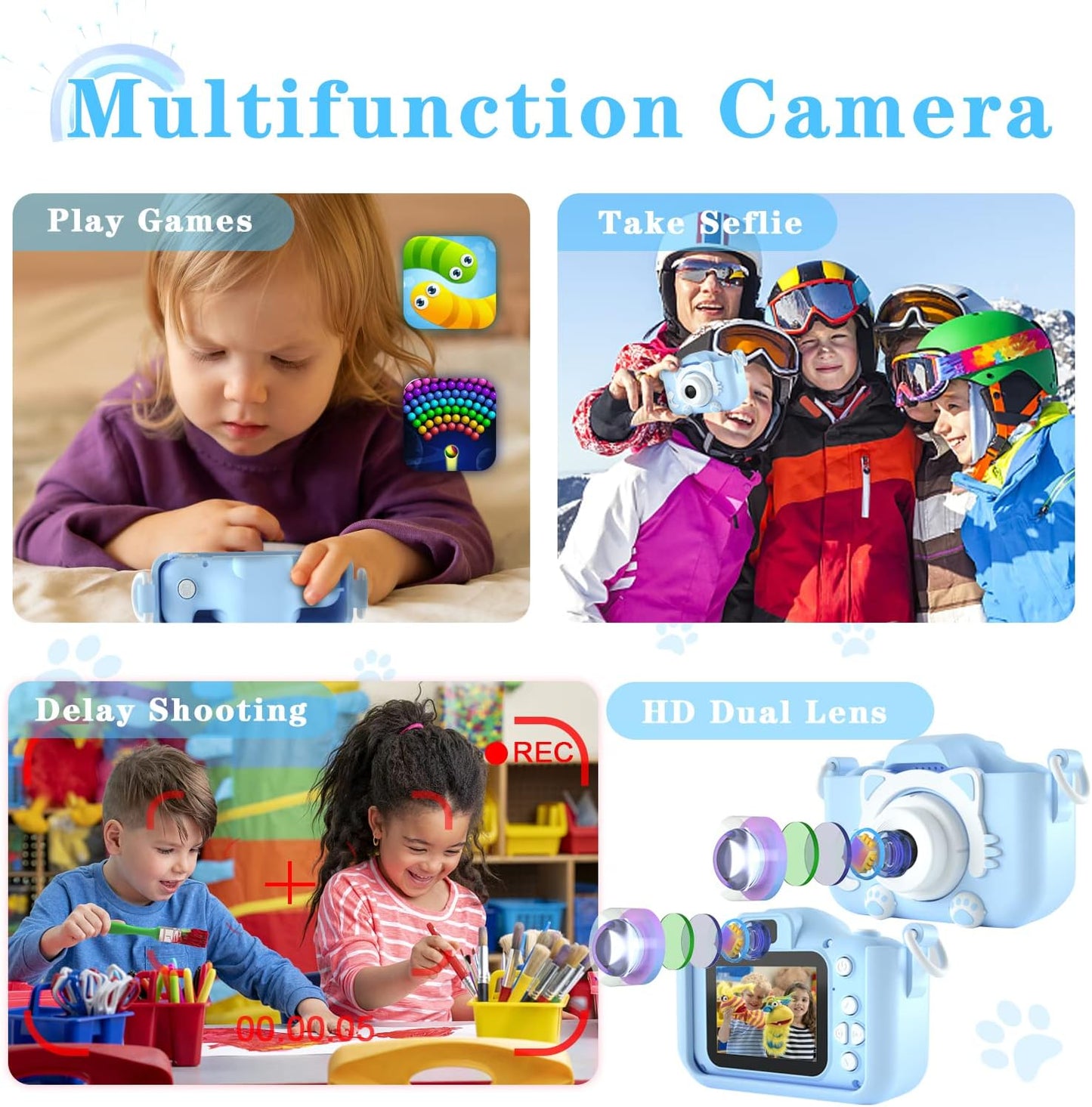 Kids Camera Toys for 3 4 5 6 7 8 9 10 11 12 Years Old Boys/Girls, Kids Digital Camera for Toddler with Video, Birthday Festival for Kids, Selfie Camera for Child, 32GB TF Card