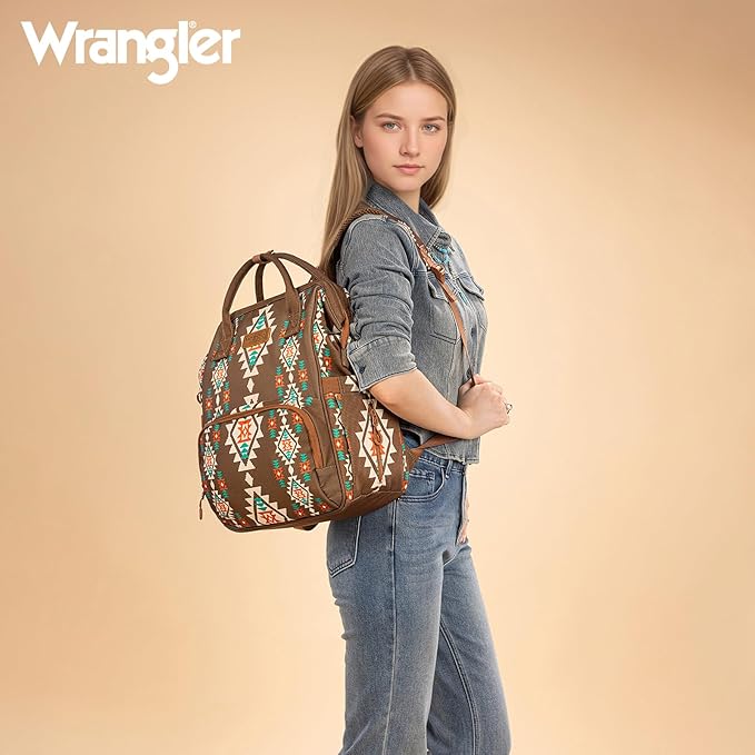 Montana West Wrangler Callie Diaper Bag Backpack with Pacifier Case, Crossbody Bottle Bag and Stroller Straps Western Pattern Multifunction Baby Travel Bag Set WG2215-9110CF