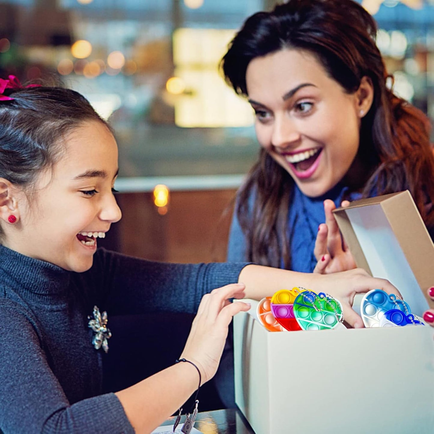 Valentine's Day Gifts for Kids Heart Mini Pop Push it Fidget Toy Keychain for Kids Adults, Party Favors Mini Pop Push it Bubble Fidget Sensory Toys Office Desk Toy(60pcs