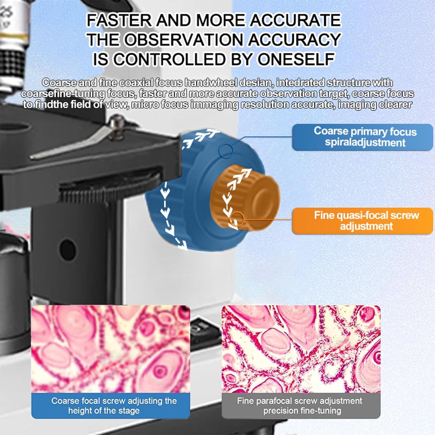 Biological Microscope Kit for Students ,LED Student Compound Monocular Microscope with Base, Suitable for Beginners Cell Phone Adapter, Upper and Lower Light, 100-1000x Magnification Powerful