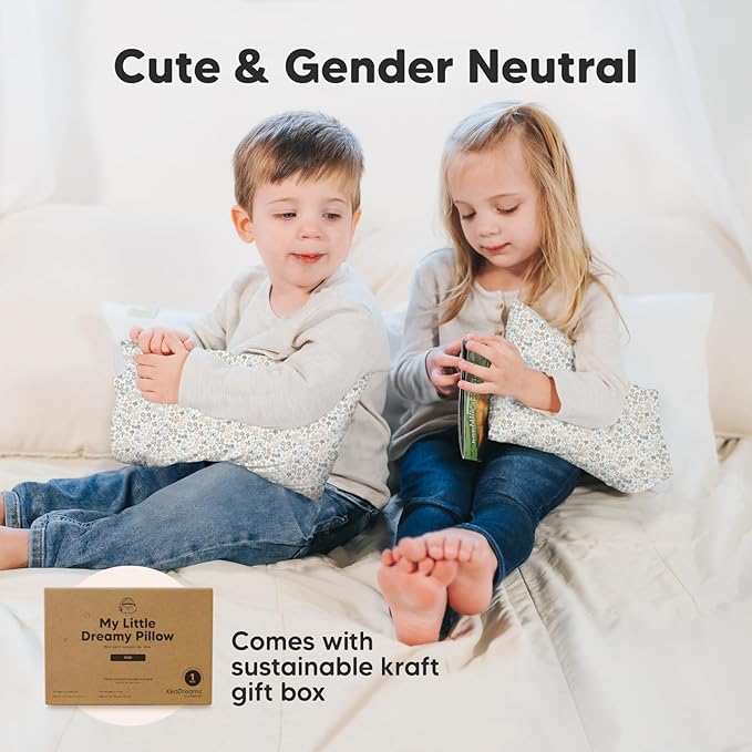 Mini Toddler Pillow with Pillowcase - 9x13 My Little Dreamy Travel Kids Pillow for Sleeping, Toddler Bed, Small, Tiny, Organic Cotton Pillowcase, Soft & Breathable, Kids 2-4 Years Old (Prairie)