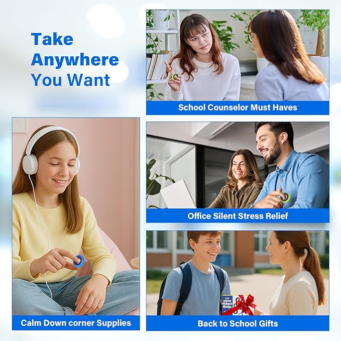 Fidget Toys Adults Sensory Rings: 24 Pack Texture Spinner Rings - Stress Relief Sensory Toys for Kids ADHD - Quiet Desk Fidgets for Classroom Stocking Stuffer for Adults Boys Girls