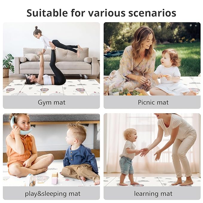 UANLAUO Foldable Baby Play Mat - 71 x 59 Inches, Reversible for Infants to Kids, Anti-Slip for Indoor and Outdoor