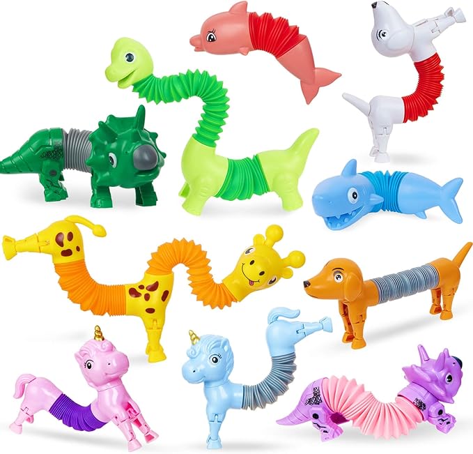 10 Pack Animals Halloween Fidget Toys for Toddlers, Animal Pop Tubes for Kids 3 4 5 6 7 8 Year Old Girls Boys Birthday Gifts Autism Sensory Toy for Kid Age 3-8 Tube Party Favors