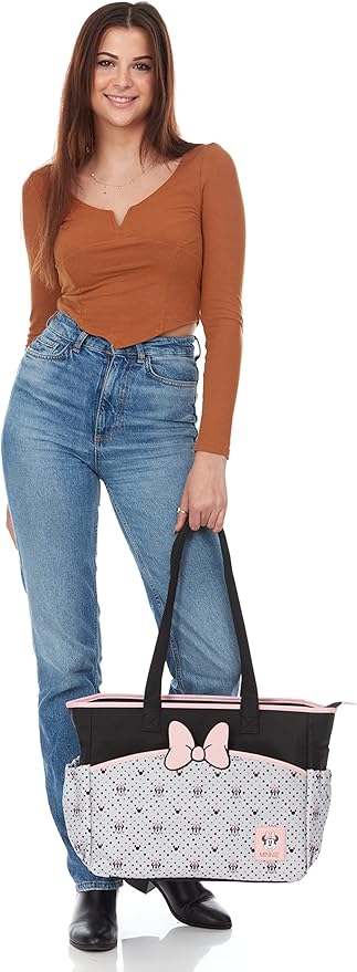 Disney Cudlie Diaper Tote Bag for Moms | Large Spacious Travel Diaper Tote for Baby Boy and Girl | 17-Inches Wide Multi-Functional Baby Bag with Cute Patterns