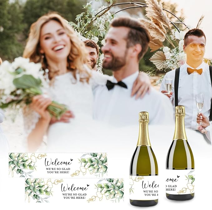 100PCS Wedding Water Bottle Labels Waterproof Greenery Floral Wraps Sticker for Water Bottle Baby Shower Bottle Label for Bridal Shower Party Welcome (Eucalyptus)