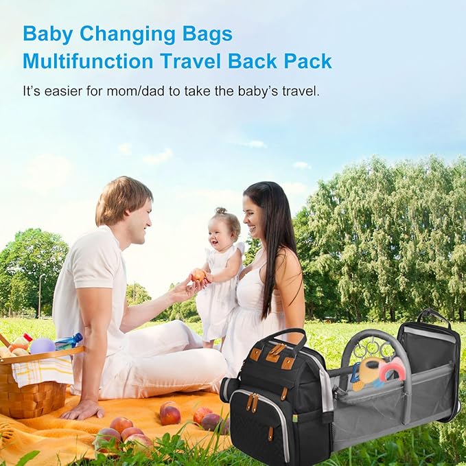 Jeryswet Baby Diaper Bags with Changing Station, Waterproof Large Capacity Diaper Bag Backpack for Moms Dads with USB Charging Port and Stroller Straps, Baby Shower Gifts, Black